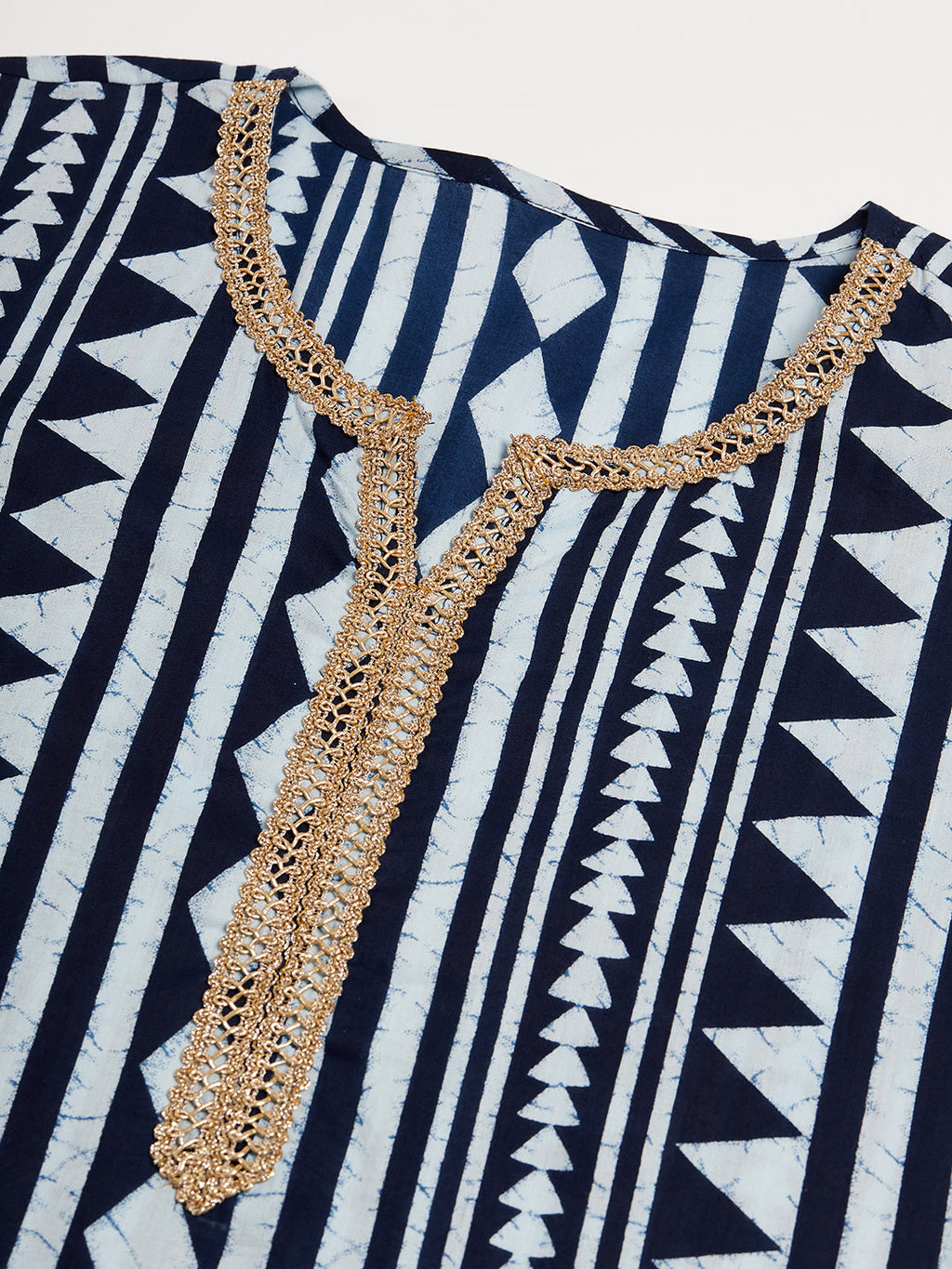 InWeave Women's White Navy Stripe Print Gota Straight Kurta | Grocsy