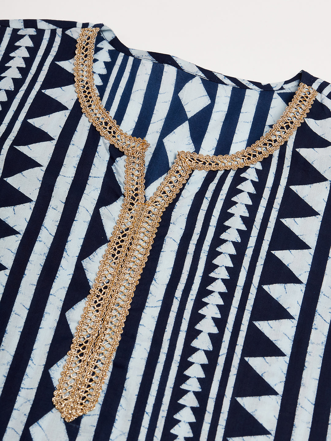 InWeave Women's White Navy Stripe Print Gota Straight Kurta | Grocsy