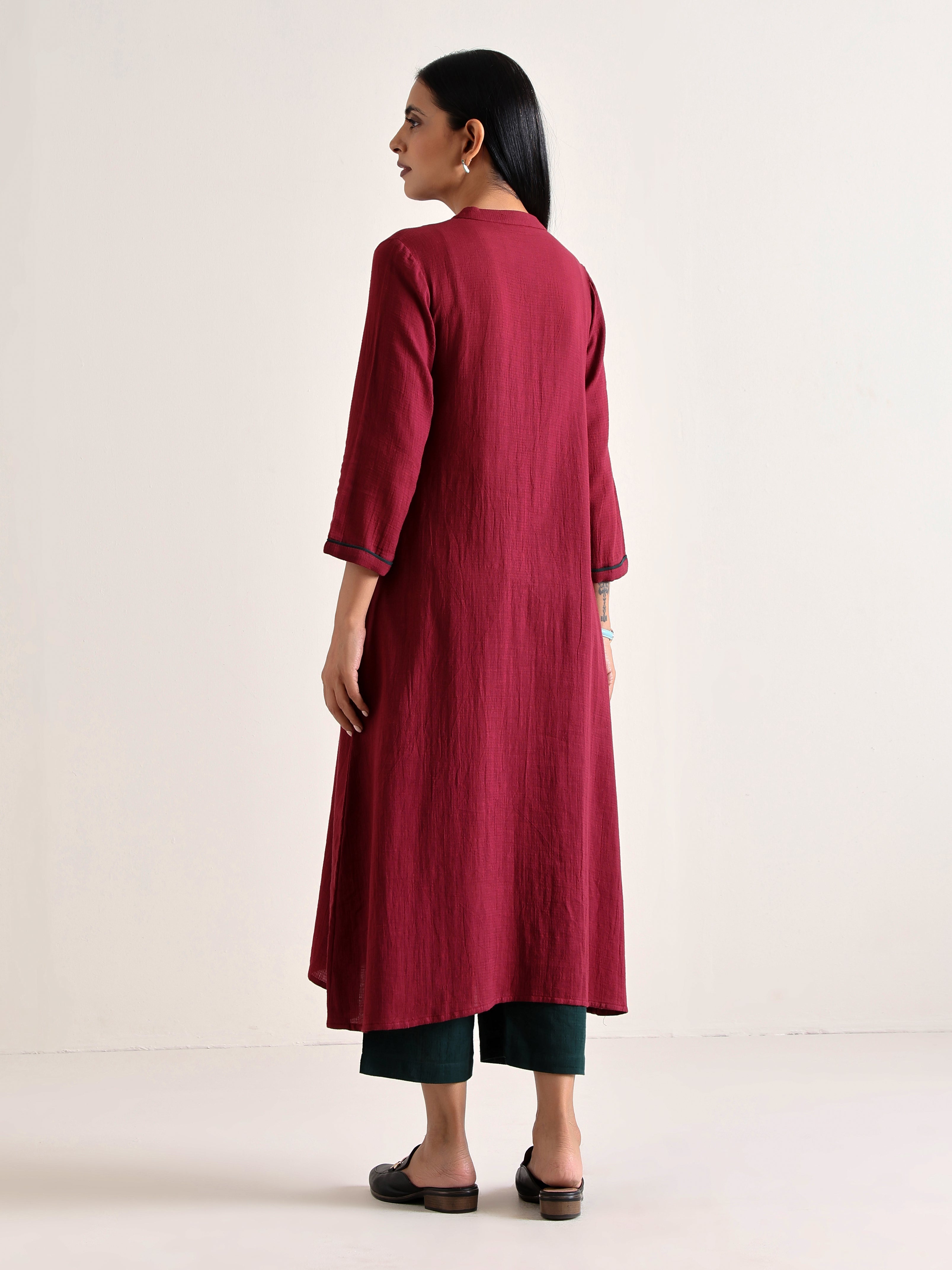 trueBrowns Maroon Placket Kurta Pant Set | Grocsy