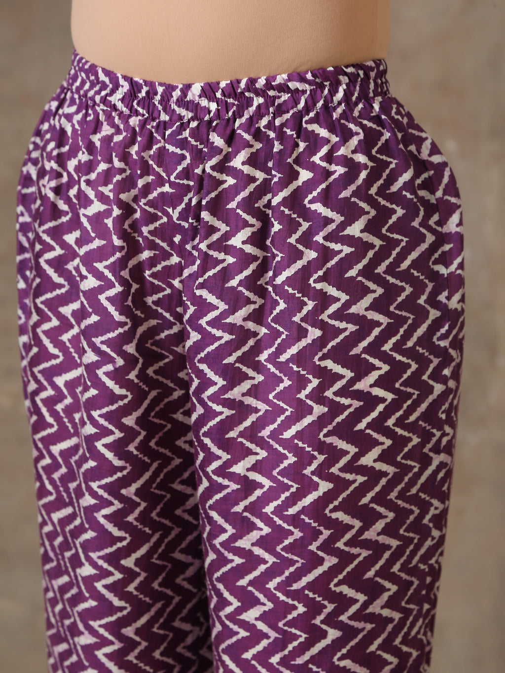 trueBrowns Purple White Lehariya Printed Silk Co-Ord Set | Grocsy