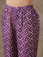 trueBrowns Purple White Lehariya Printed Silk Co-Ord Set | Grocsy