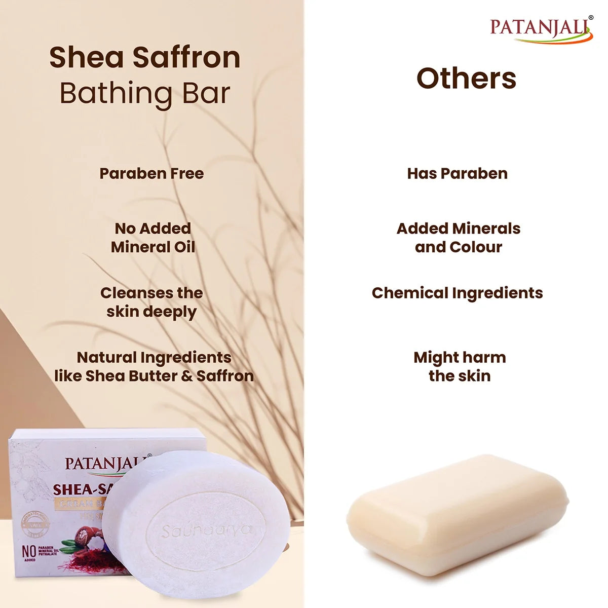 Patanjali Shea- Saffron Cream Bathing Bar 125g (B3 G1) | Grocsy