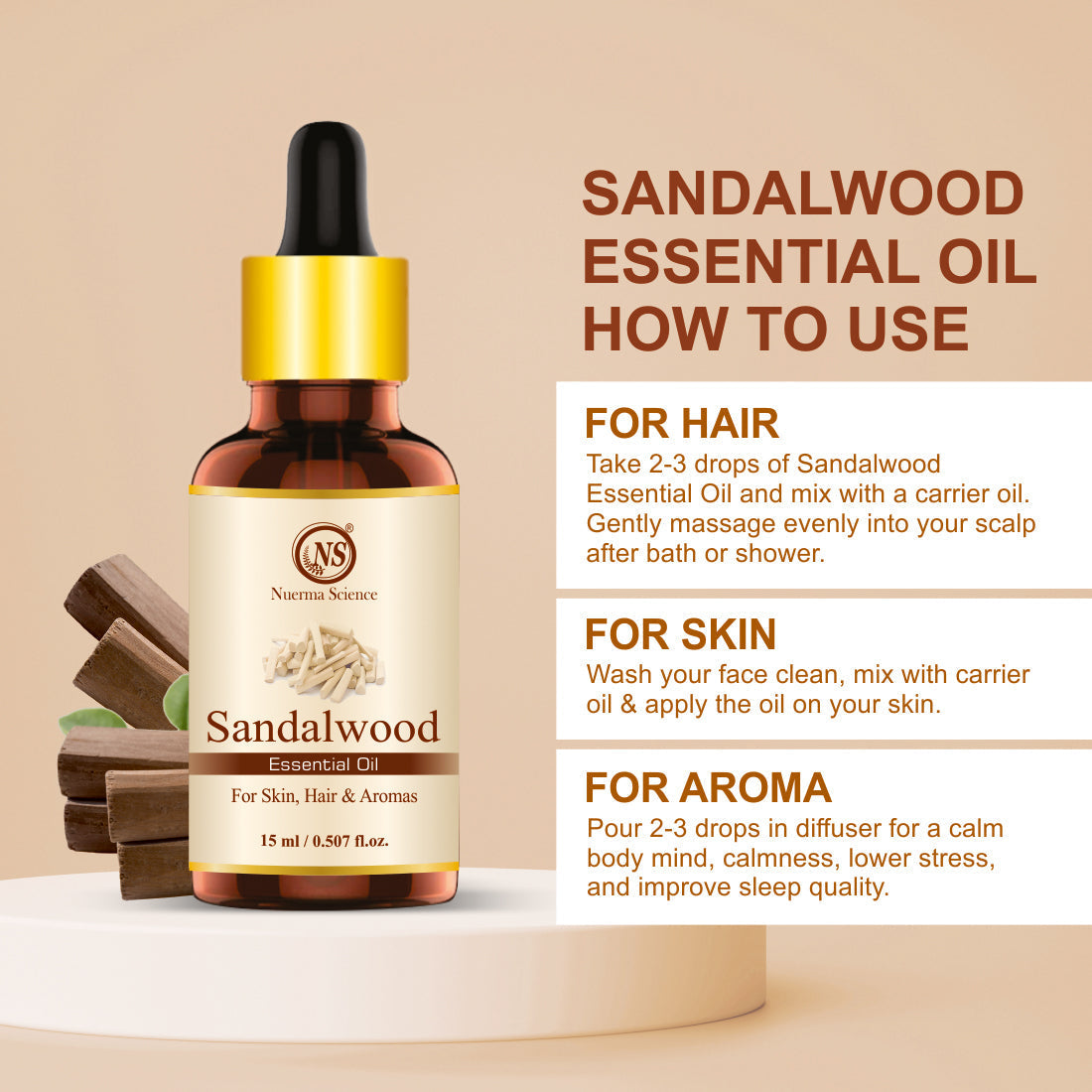 Nuerma Science Sandalwood Essential Oil For Skin & Hair | Grocsy