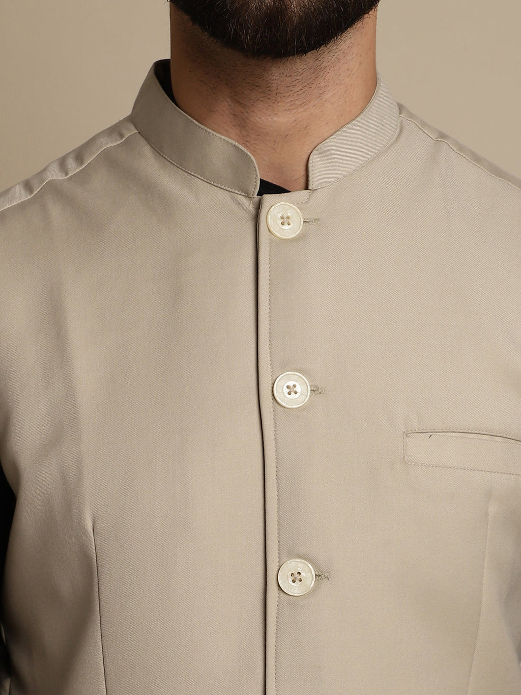 Even Apparels Men's Cream Mandarin Collar Waistcoat | Grocsy