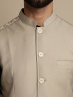 Even Apparels Men's Cream Mandarin Collar Waistcoat | Grocsy