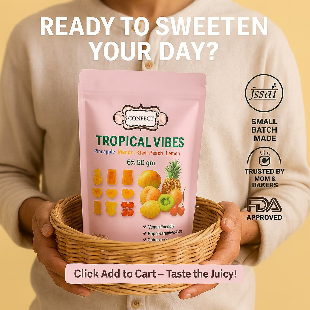 Confect Tropical Vibes Gummies | Pack of Pineapple, Mango, Kiwi, Peach, Lemon, Cherry Gummies | | Grocsy