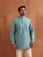 trueBrowns Men's Green Cotton Dobby Short Kurta | Grocsy