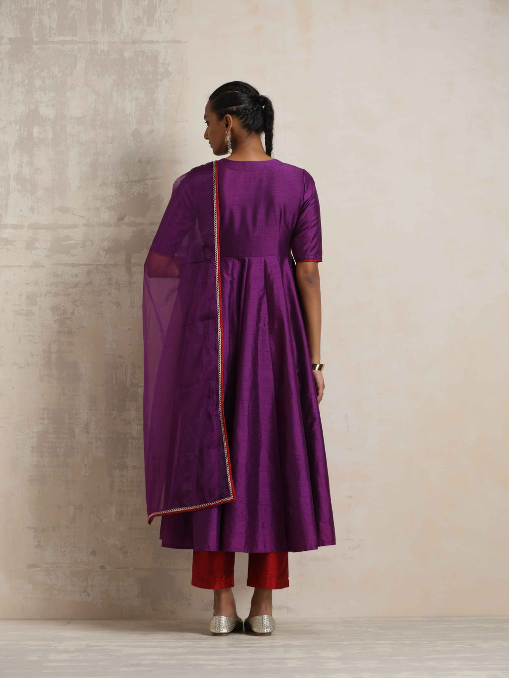 trueBrowns Purple Silk Anarkali Kurta Pant Dupatta Set | Grocsy