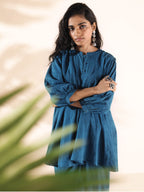 trueBrowns Blue Cotton Dobby Yoke Co-ord Set | Grocsy