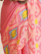 trueBrowns Pink Lime Muslin Ikat Saree | Grocsy