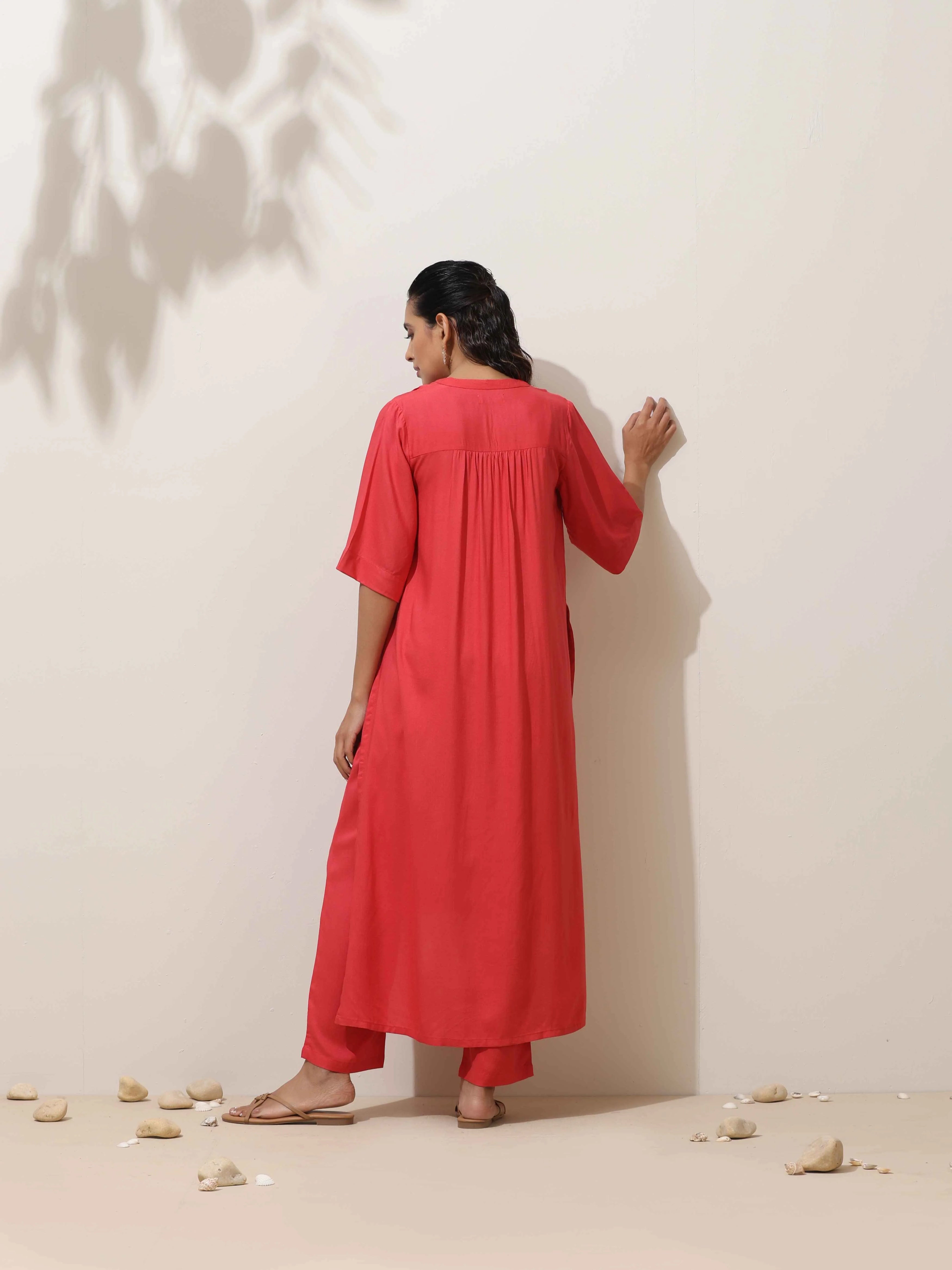 trueBrowns Coral Viscose Kurta Pant Set | Grocsy