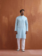 trueBrowns Men's Blue Sequin Chanderi Kurta | Grocsy