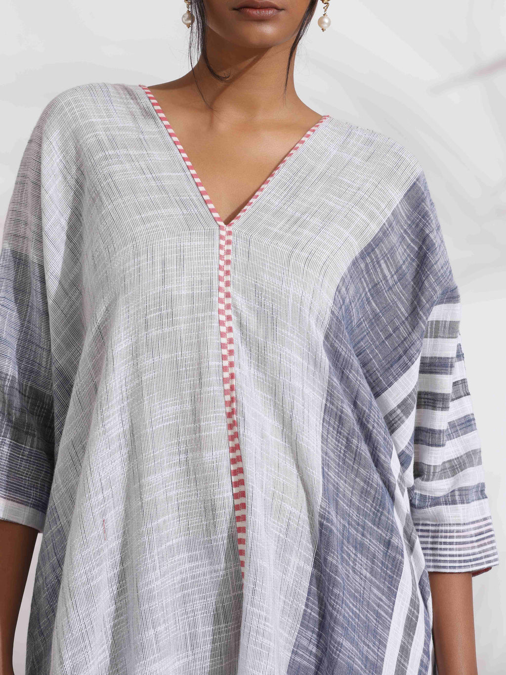 trueBrowns Off-White Cotton Multi Stripe Flared Kurta Set | Grocsy