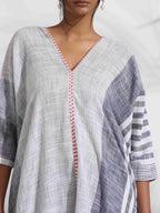 trueBrowns Off-White Cotton Multi Stripe Flared Kurta Set | Grocsy
