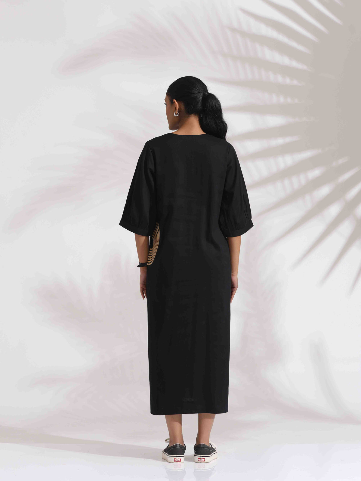trueBrowns Black Cotton Embroidered Dress | Grocsy