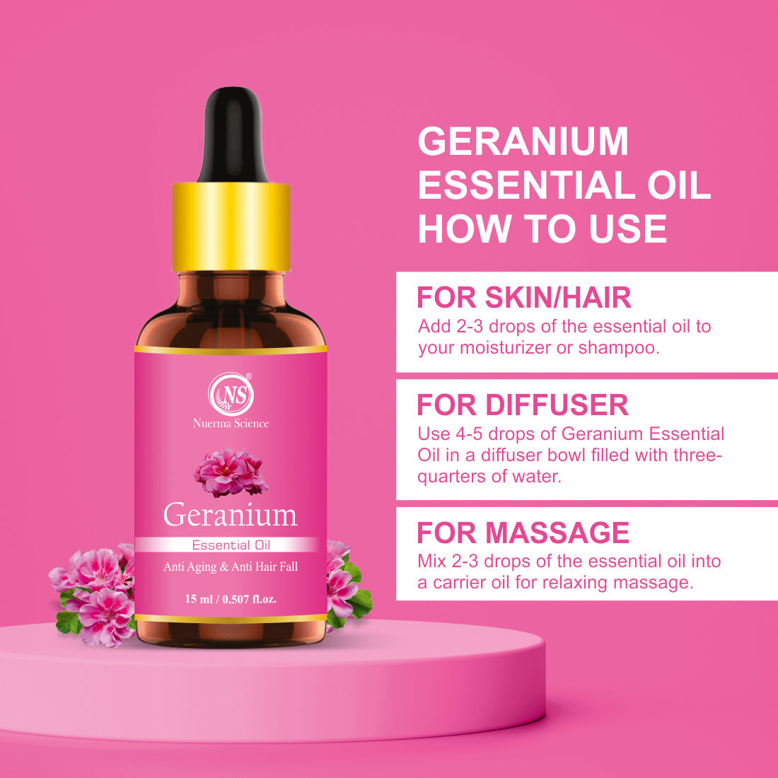 Nuerma Science Geranium Essential Oil for Healthy Skin & Hair | Grocsy