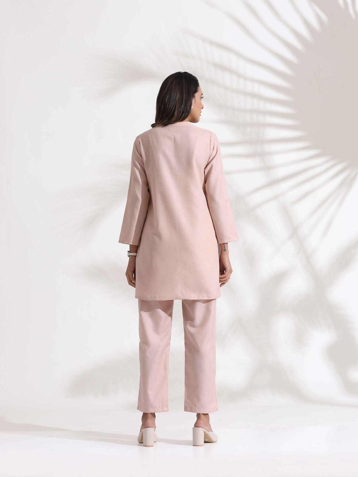 trueBrowns Light Pink Slub Co-ord Set | Grocsy