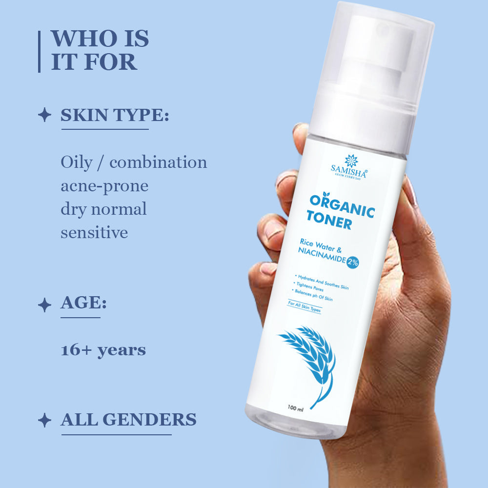 Samisha 2% Niacinamide & Rice Water Organic Face Toner | Grocsy