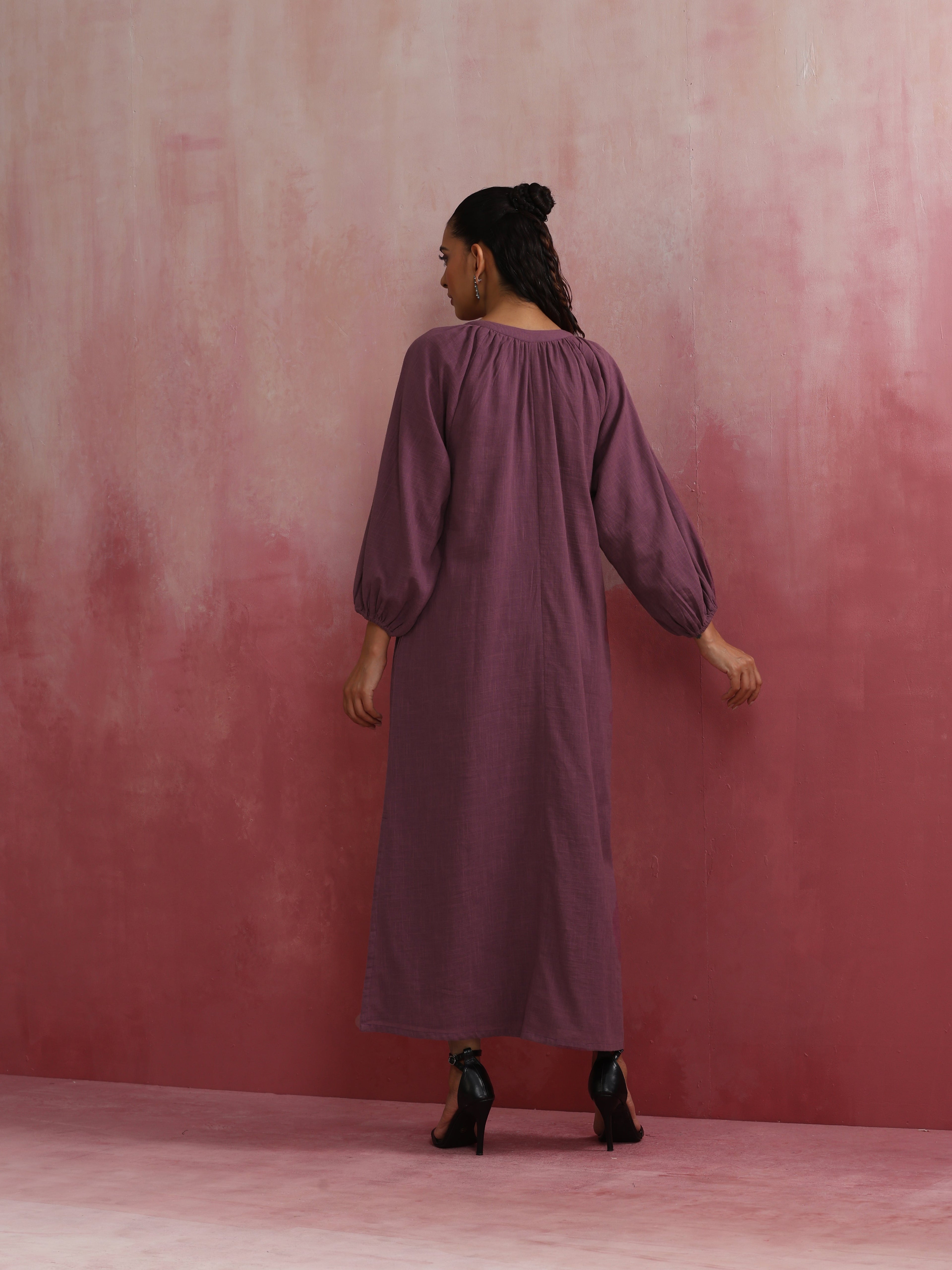trueBrowns Light Purple Cotton Dobby Dress | Grocsy