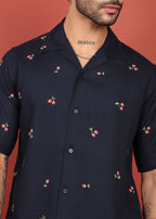 Fabmade Midnight Cherry Printed Cuban Collar Shirt | Grocsy