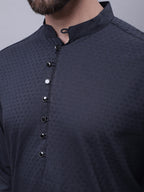 Even Apparels Black Pure Cotton Kurta With Band Collar | Grocsy