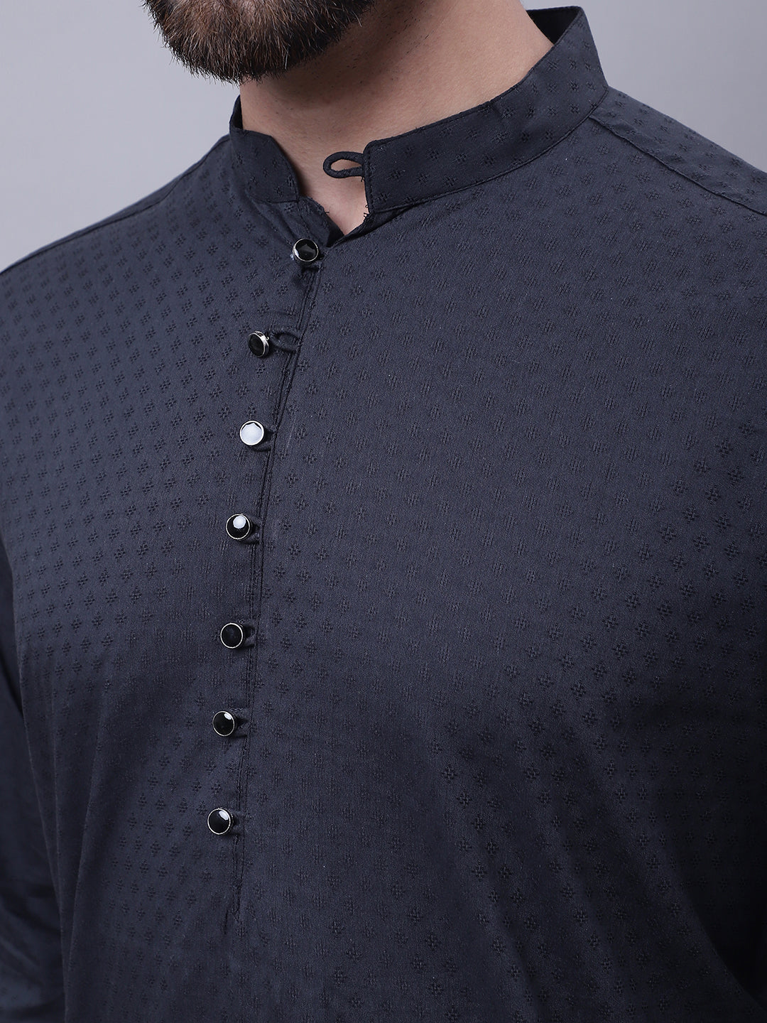 Even Apparels Black Pure Cotton Kurta With Band Collar | Grocsy