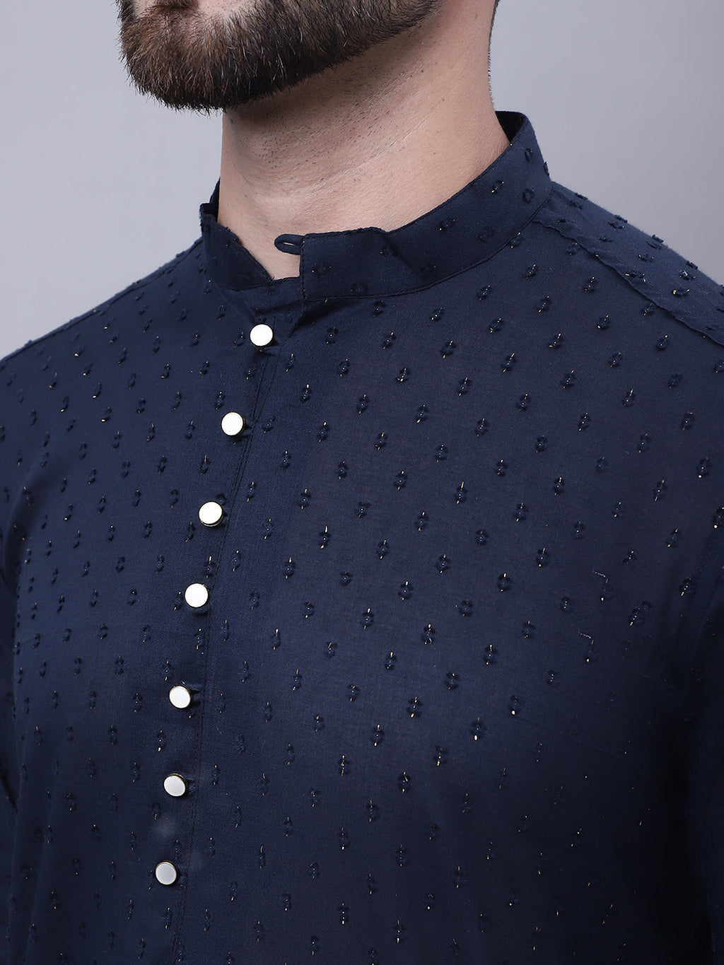 Even Apparels Blue Pure Cotton Kurta With Band Collar | Grocsy