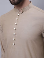 Even Apparels Beige Pure Cotton Kurta With Band Collar | Grocsy