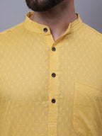 Even Apparels Yellow Pure Cotton Short Sleeves Kurta With Band Collar | Grocsy