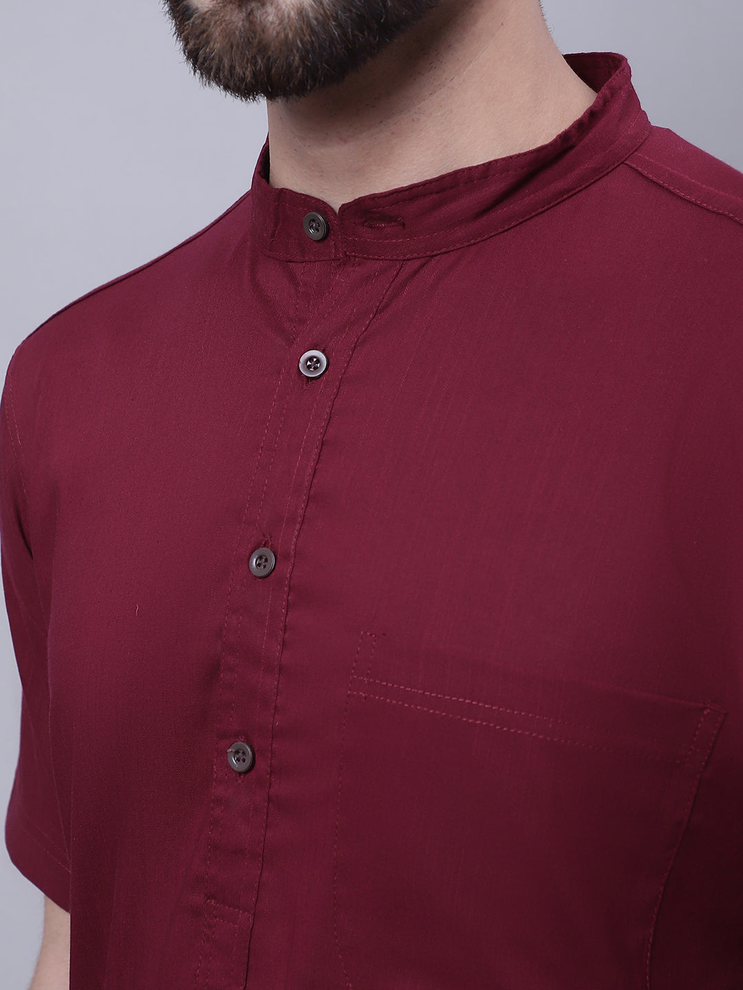 Even Apparels Red Pure Cotton Short Sleeves Kurta With Band Collar | Grocsy