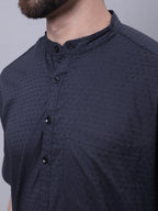 Even Apparels Black Pure Cotton Short Sleeves Kurta With Band Collar | Grocsy