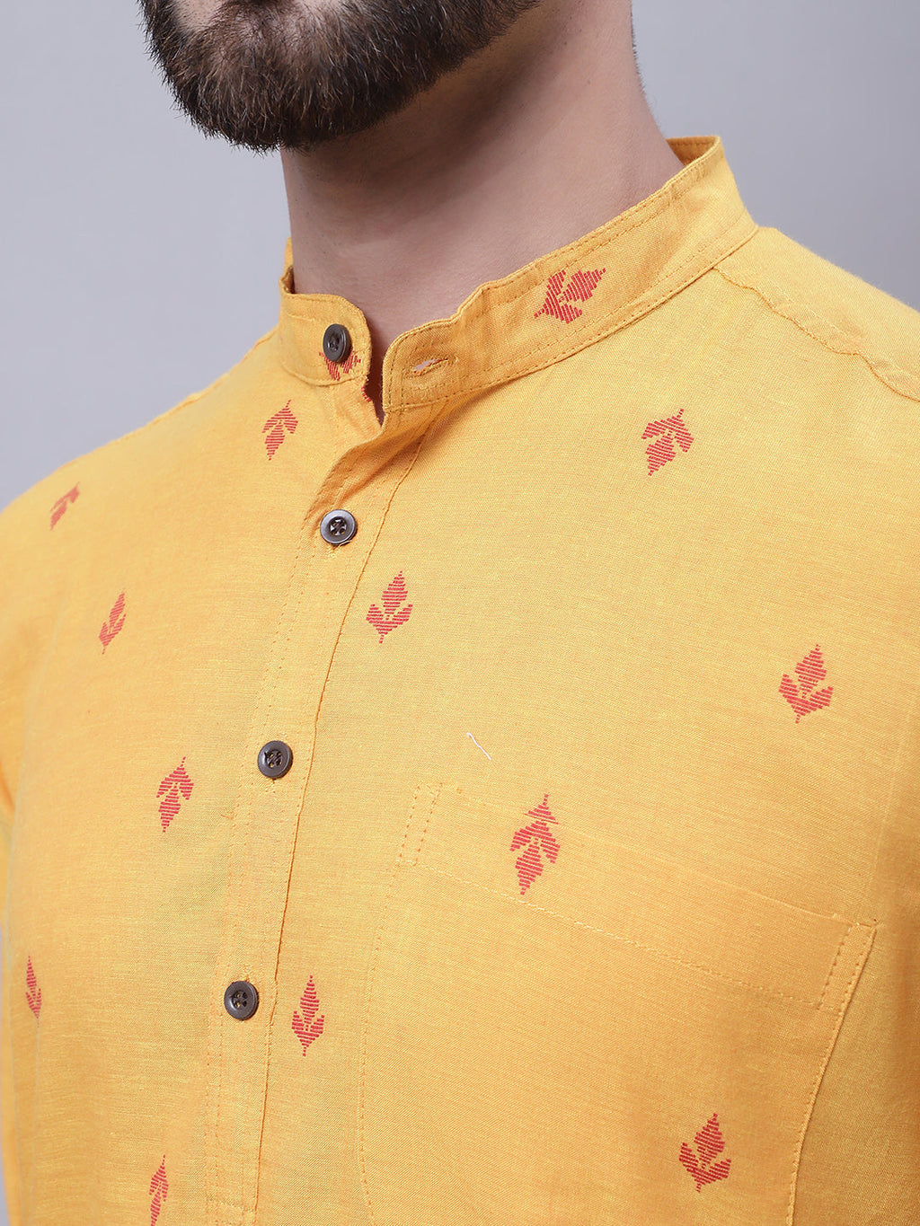 Even Apparels Yellow Pure Cotton Kurta With Band Collar | Grocsy