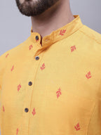 Even Apparels Yellow Pure Cotton Kurta With Band Collar | Grocsy