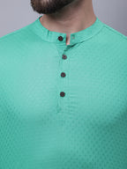Even Apparels Green Pure Cotton Short Kurta With Band Collar | Grocsy