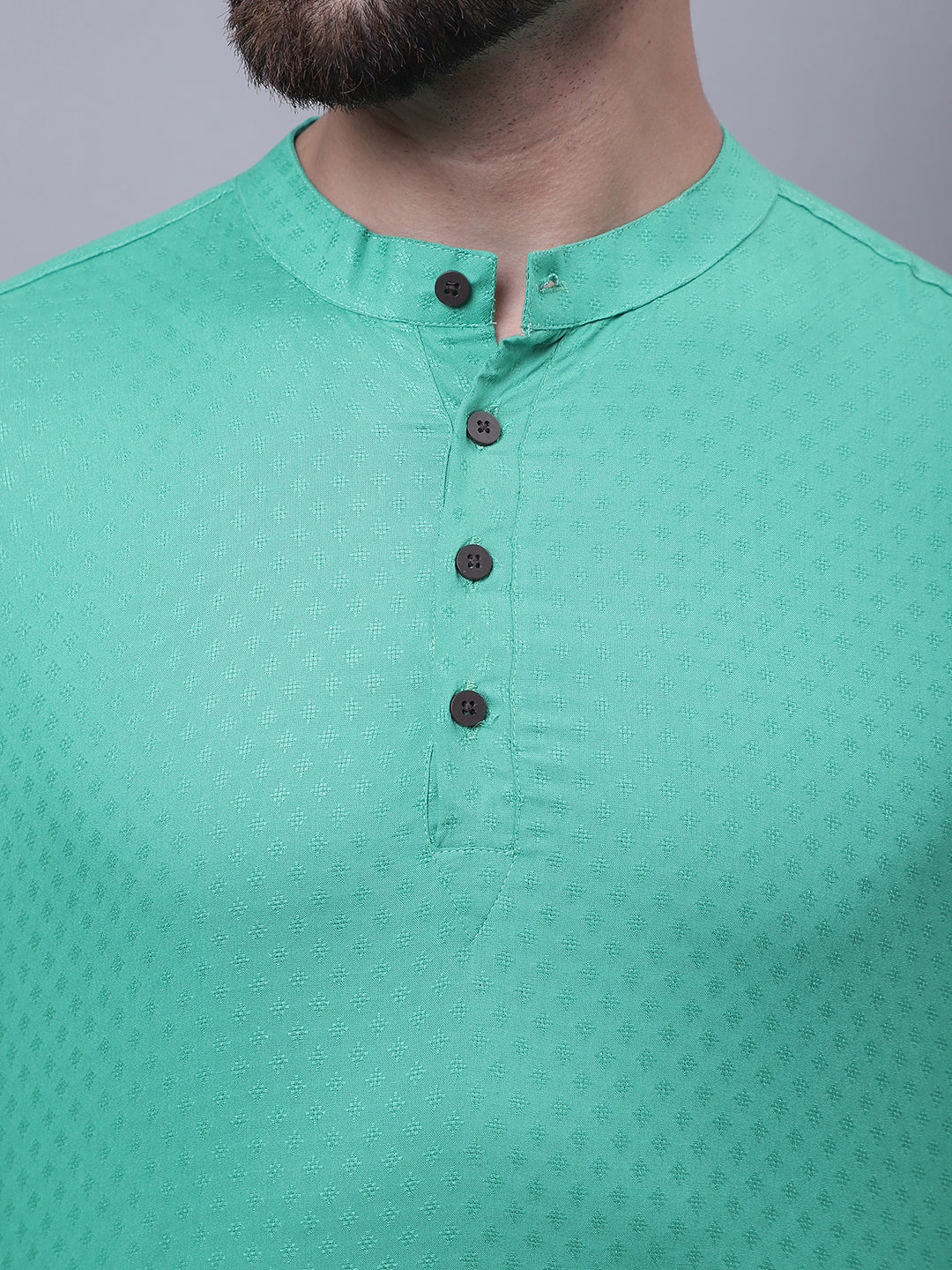 Even Apparels Green Pure Cotton Short Kurta With Band Collar | Grocsy