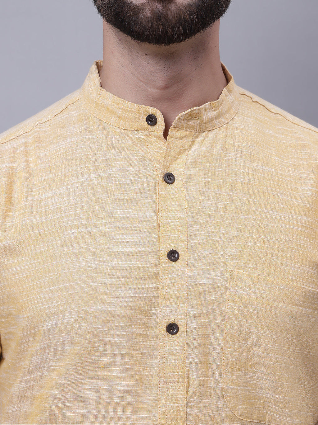 Even Apparels Yellow Pure Cotton Short Sleeves Kurta With Band Collar | Grocsy