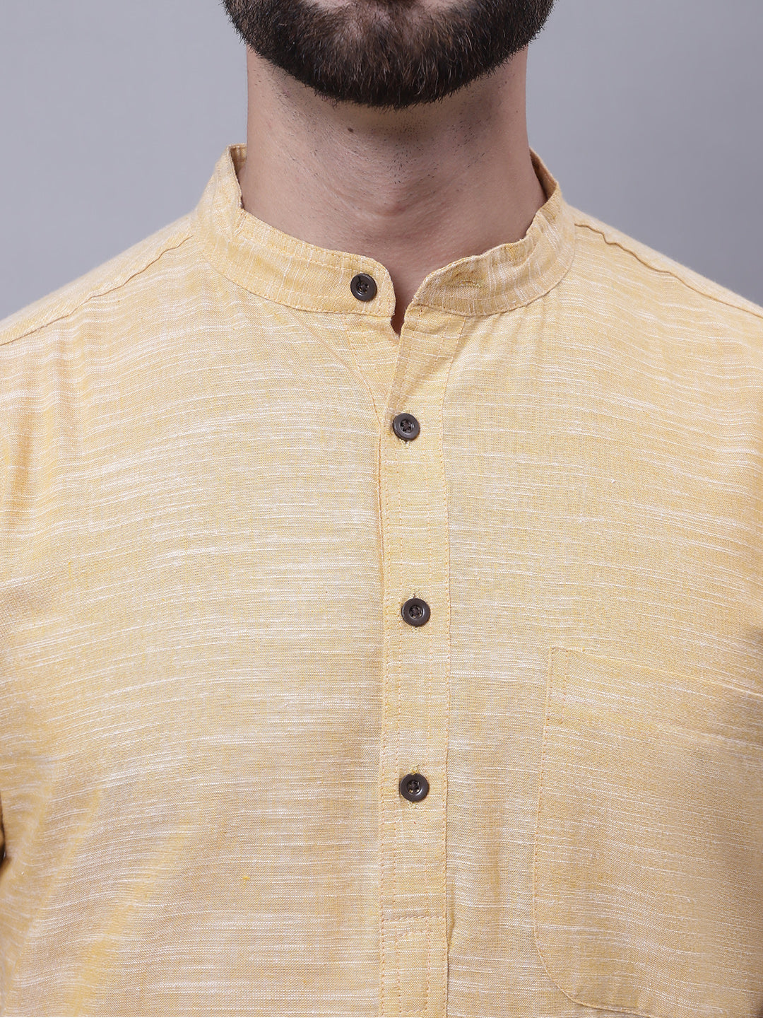 Even Apparels Yellow Pure Cotton Short Sleeves Kurta With Band Collar | Grocsy