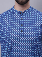 Even Apparels Blue Pure Cotton Short Kurta With Band Collar | Grocsy