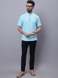 Even Apparels Blue Pure Cotton Short Kurta With Band Collar | Grocsy
