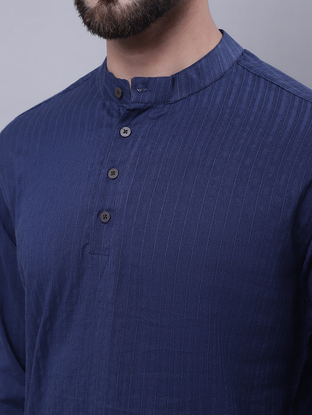 Even Apparels Blue Pure Cotton Short Kurta With Band Collar | Grocsy