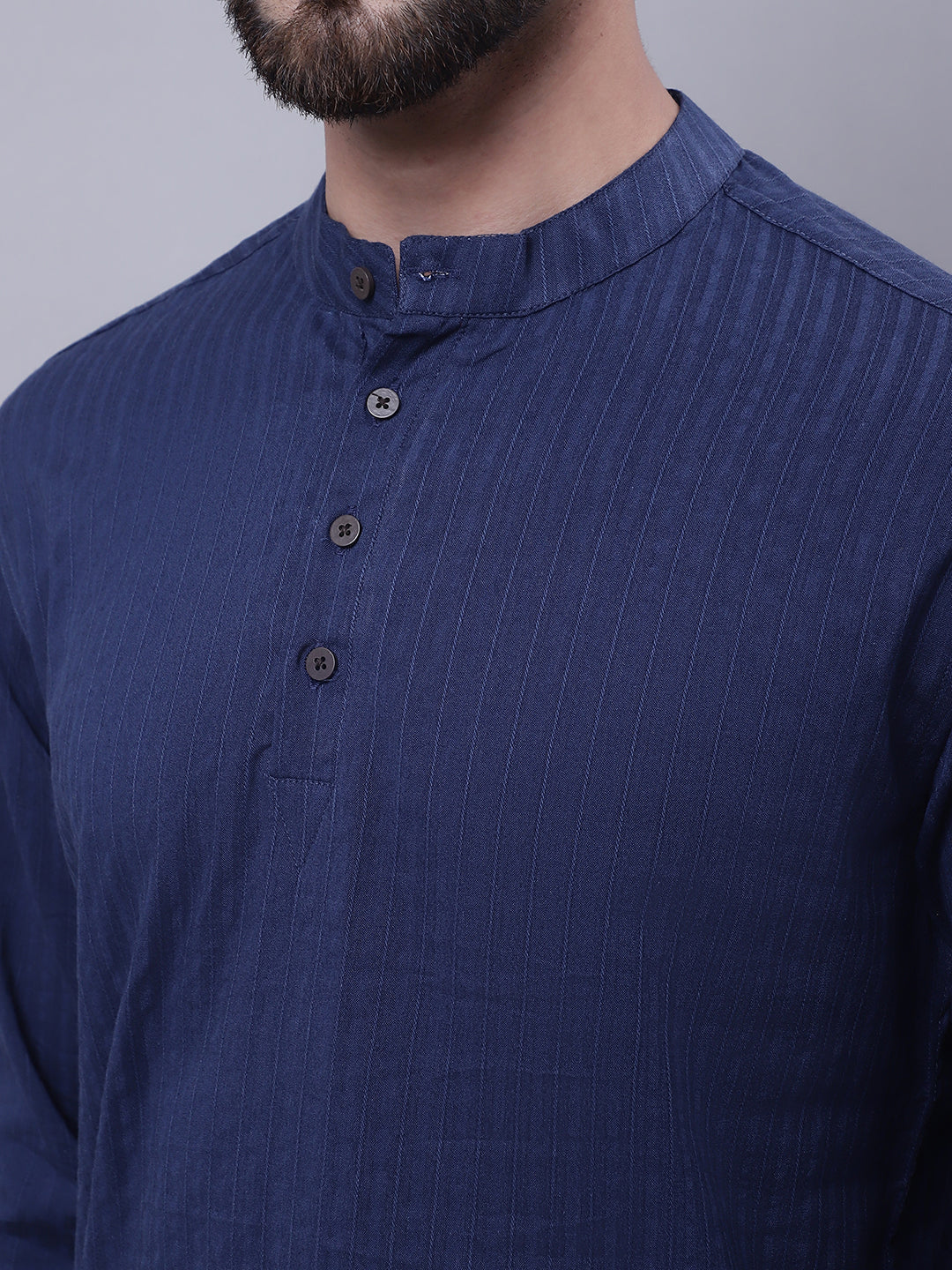 Even Apparels Blue Pure Cotton Short Kurta With Band Collar | Grocsy