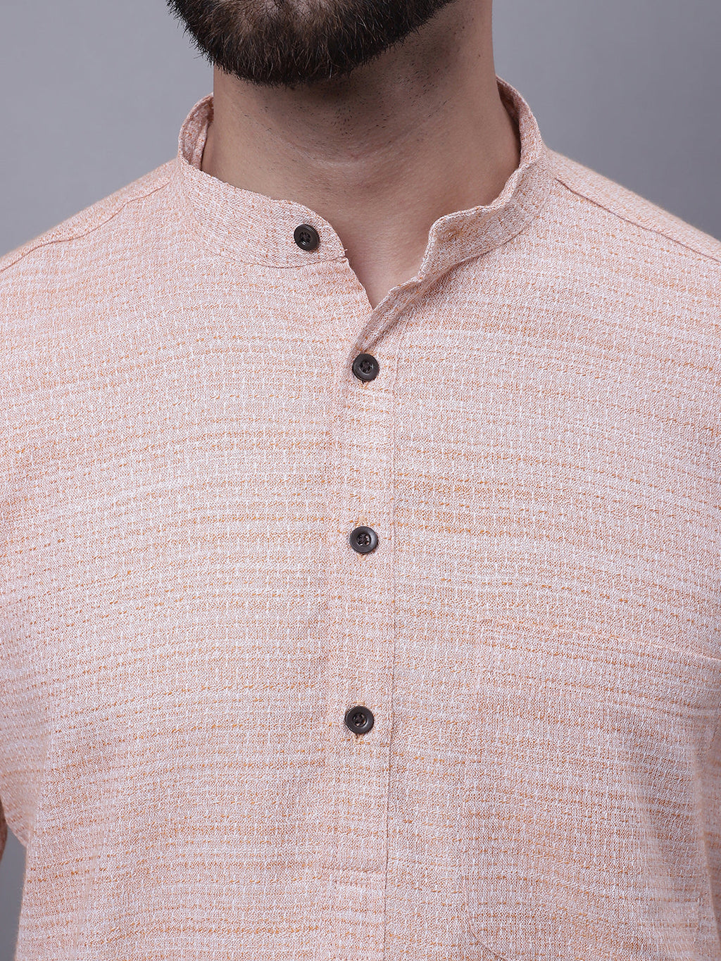 Even Apparels Peach Pure Cotton Short Sleeves Kurta With Band Collar | Grocsy