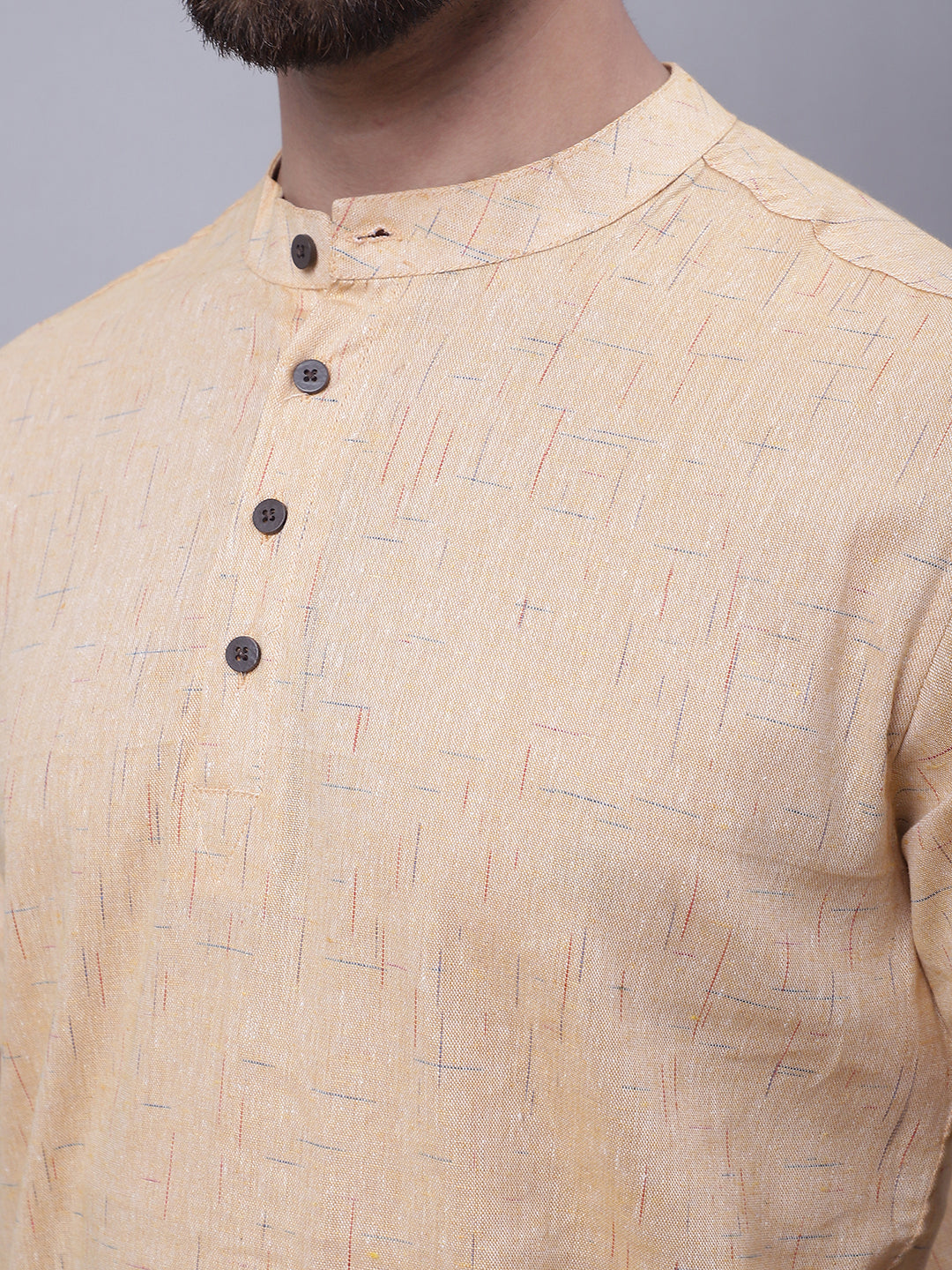 Even Apparels Beige Pure Cotton Short Kurta With Band Collar | Grocsy
