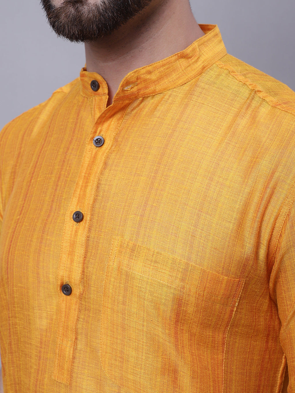Even Apparels Yellow Pure Cotton Short Sleeves Kurta With Band Collar | Grocsy