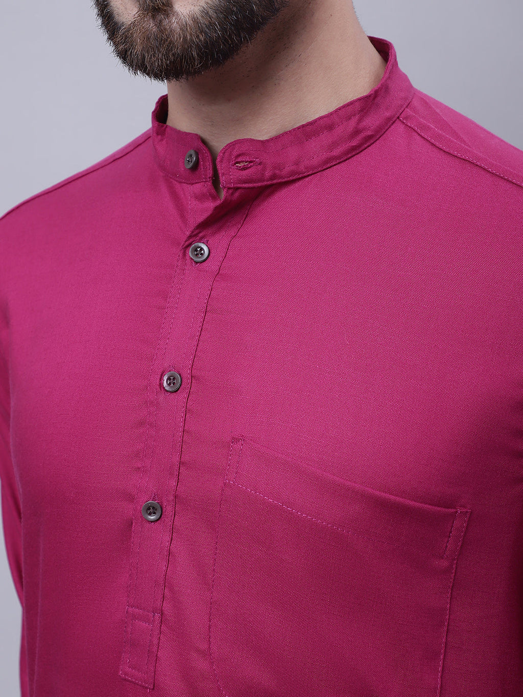 Even Apparels Wine Pure Cotton Kurta With Band Collar | Grocsy