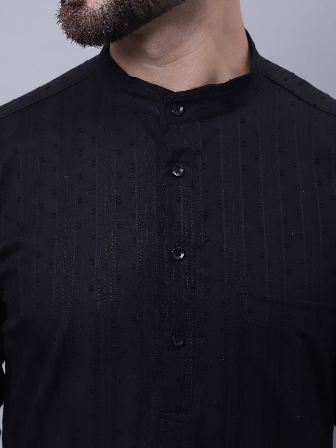 Even Apparels Black Pure Cotton Kurta With Band Collar | Grocsy