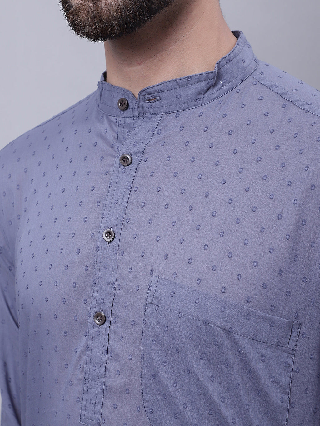 Even Apparels Grey Pure Cotton Kurta With Band Collar | Grocsy
