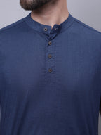 Even Apparels Blue Pure Cotton Short Kurta With Band Collar | Grocsy