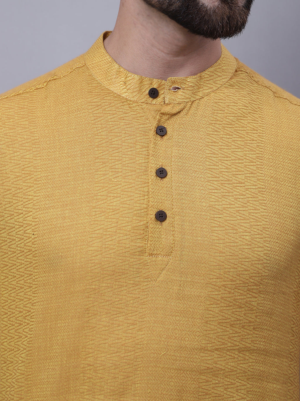 Even Apparels Yellow Pure Cotton Short Sleeves Kurta With Band Collar | Grocsy