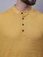 Even Apparels Yellow Pure Cotton Short Sleeves Kurta With Band Collar | Grocsy